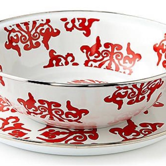 Golden Rabbit Rare Red Damask Catering Bowl and Platter - Picture 4 of 10